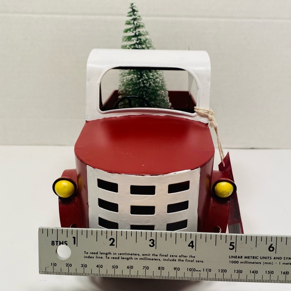 Red Metal Truck Snowy Trees Decoration Centerpiece Farmhouse NEW, Vintage Look! - Picture 12 of 12